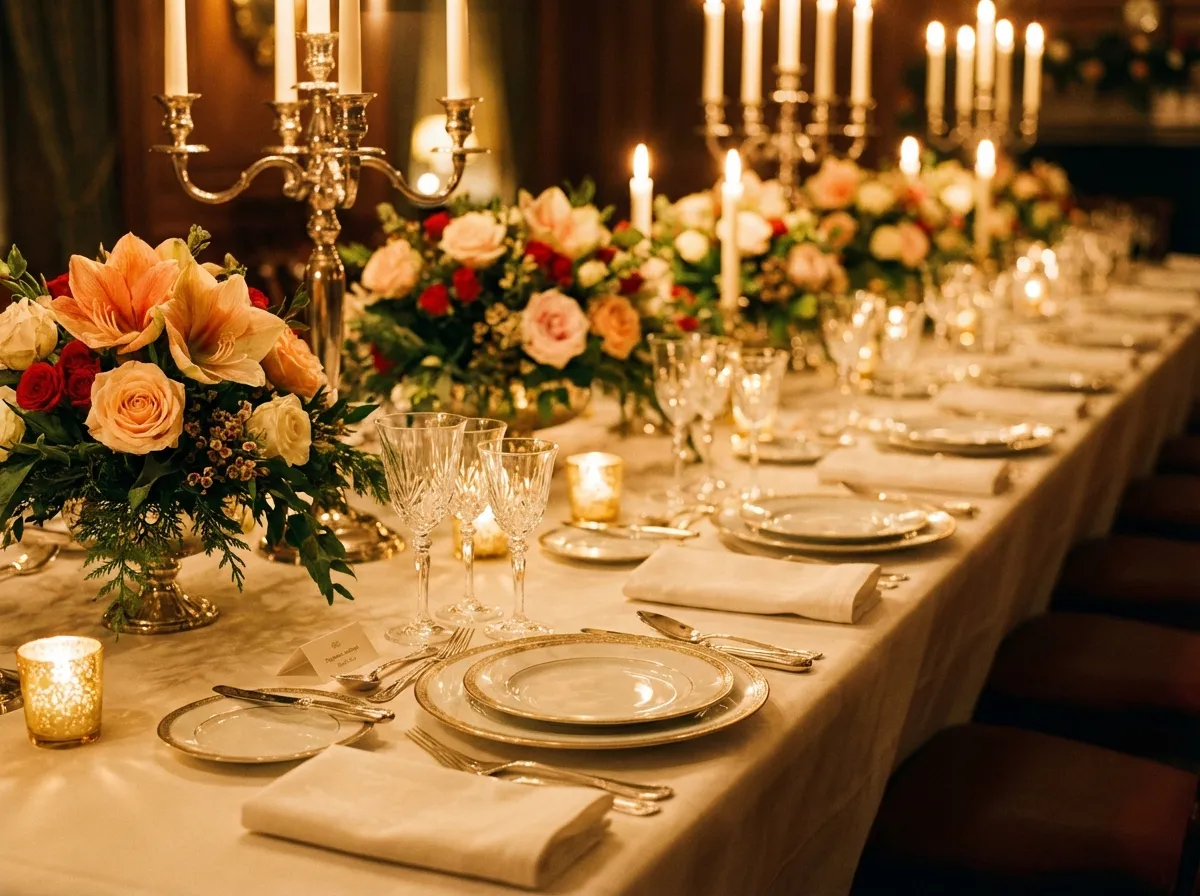 An elegantly set formal dinner table