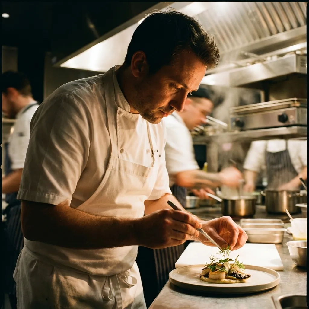 Chef plating an elegant dish