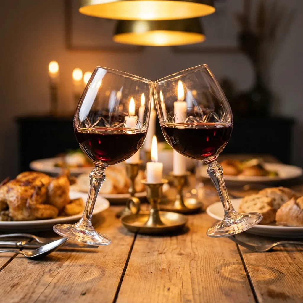 Glasses raised in a toast at dinner